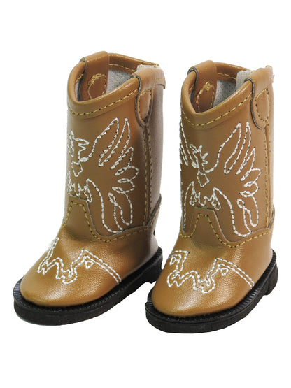 American Fashion World Light Brown Eagle Cowboy Boot for 14-Inch Dolls | Premium Quality & Trendy Design | Dolls Shoes | Shoe Fashion for Dolls
