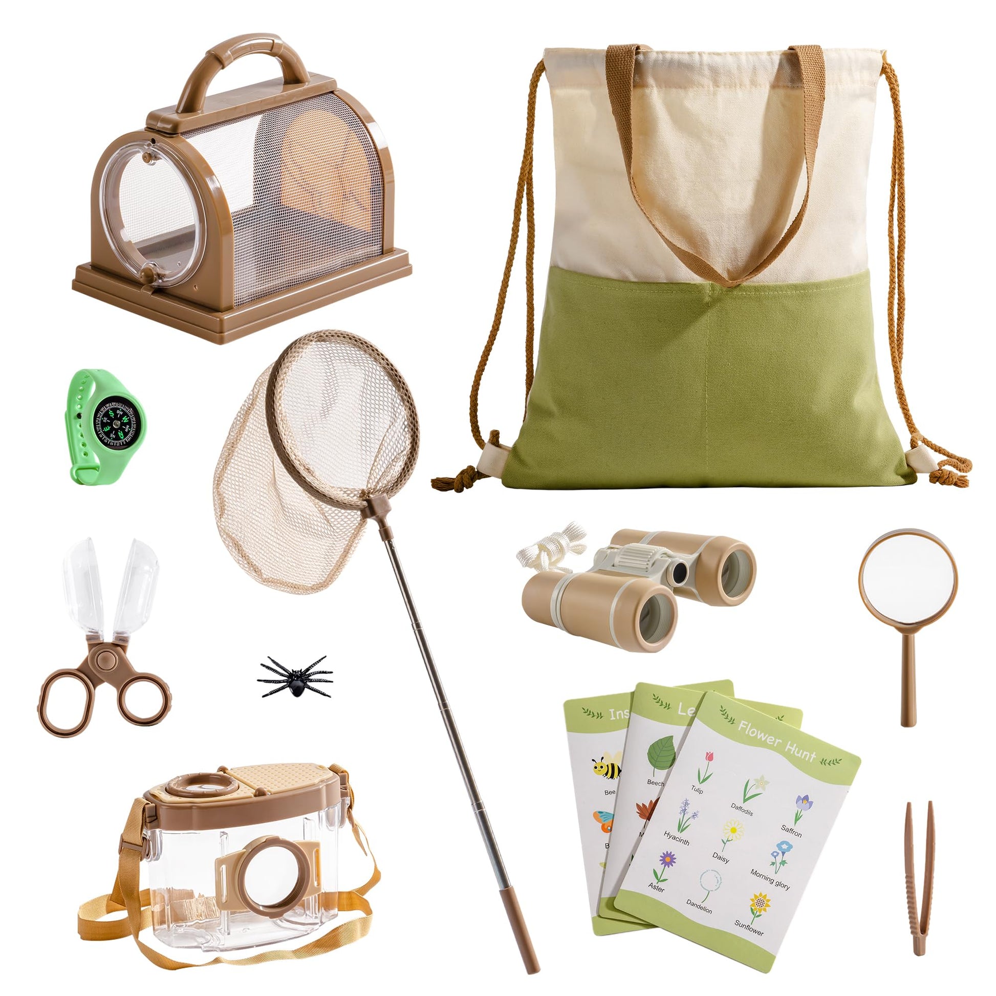 ROBOTIME Explorer Kit & Bug Catcher Kit for Kids, 12PCS Bug Catching Kit, Outdoor Bug Collection with Kids Binoculars, Butterfly Net, Insect Box