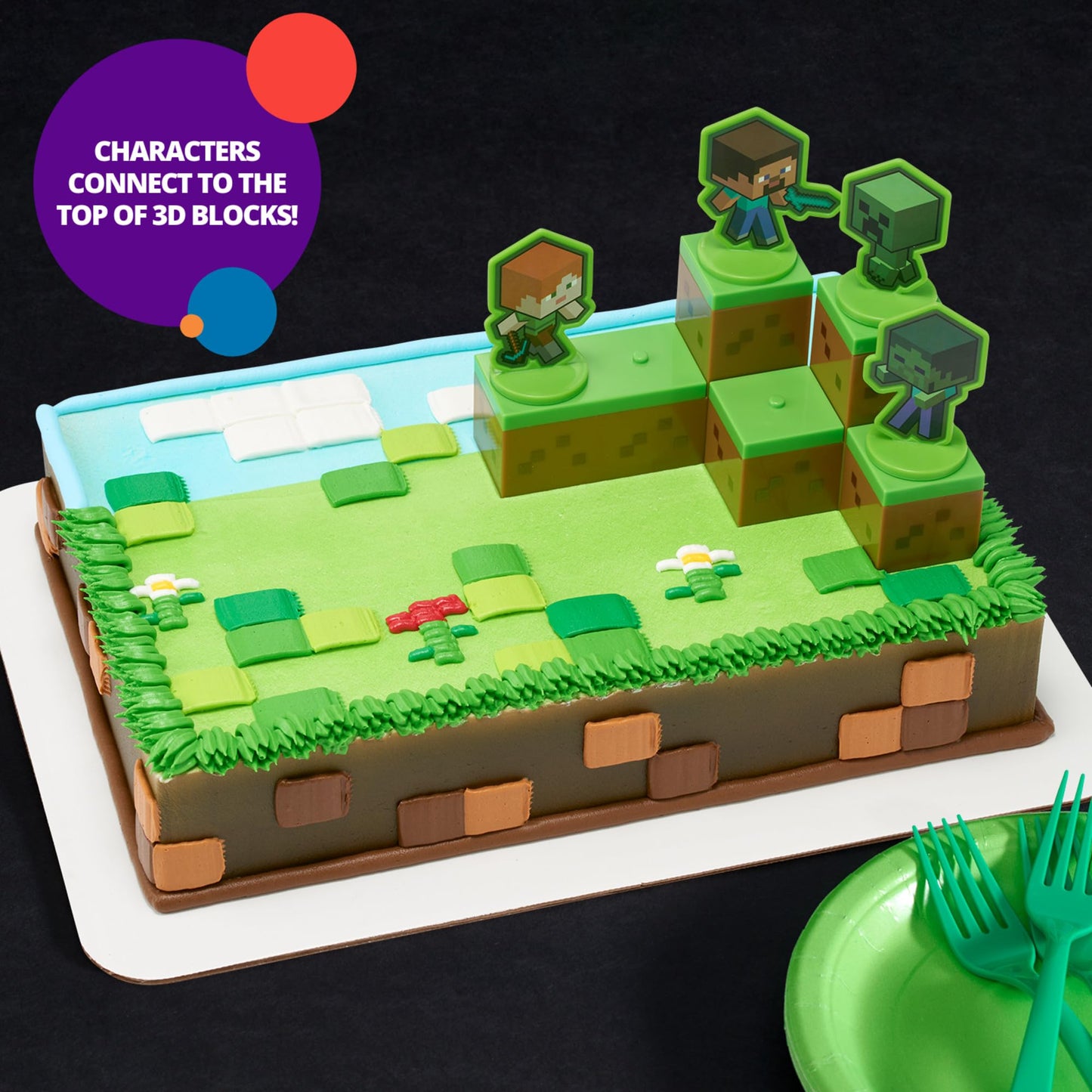 DecoSet® Mobs Beware Minecraft Cake Topper, 6-Piece Stackable Cake Decoration, Interlocking 3D Blocks With Characters, Food Safe Birthday Cake