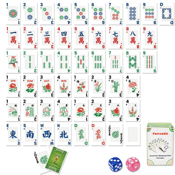 Penveda 2026 American Mahjong Cards 166 Pcs - Large Print Set with 4 Instructions Included & 2 Dice, Complete American Mahjong Card Game Kit