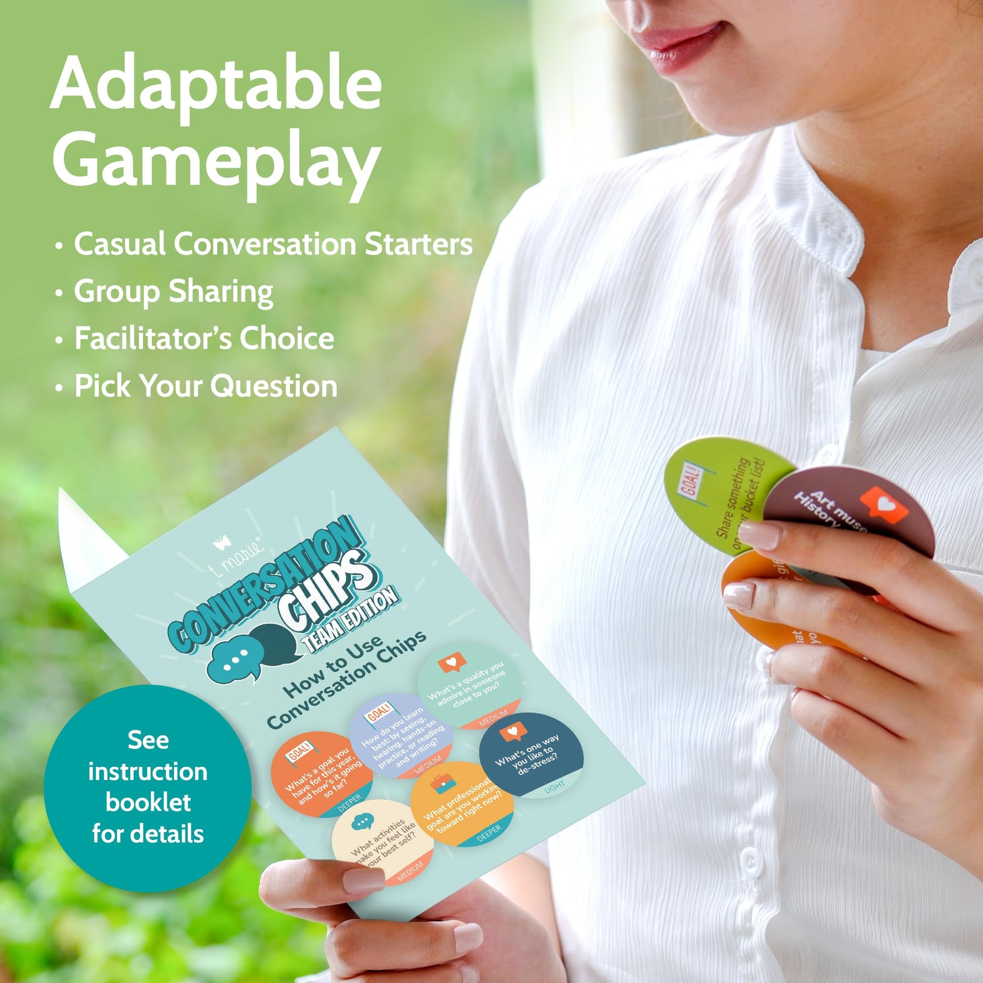 T MARIE Conversation Chips Team Building Game - Fun Ice Breaker Cards for Work - Conversation Starters and Team Building Activity - 200 Prompts