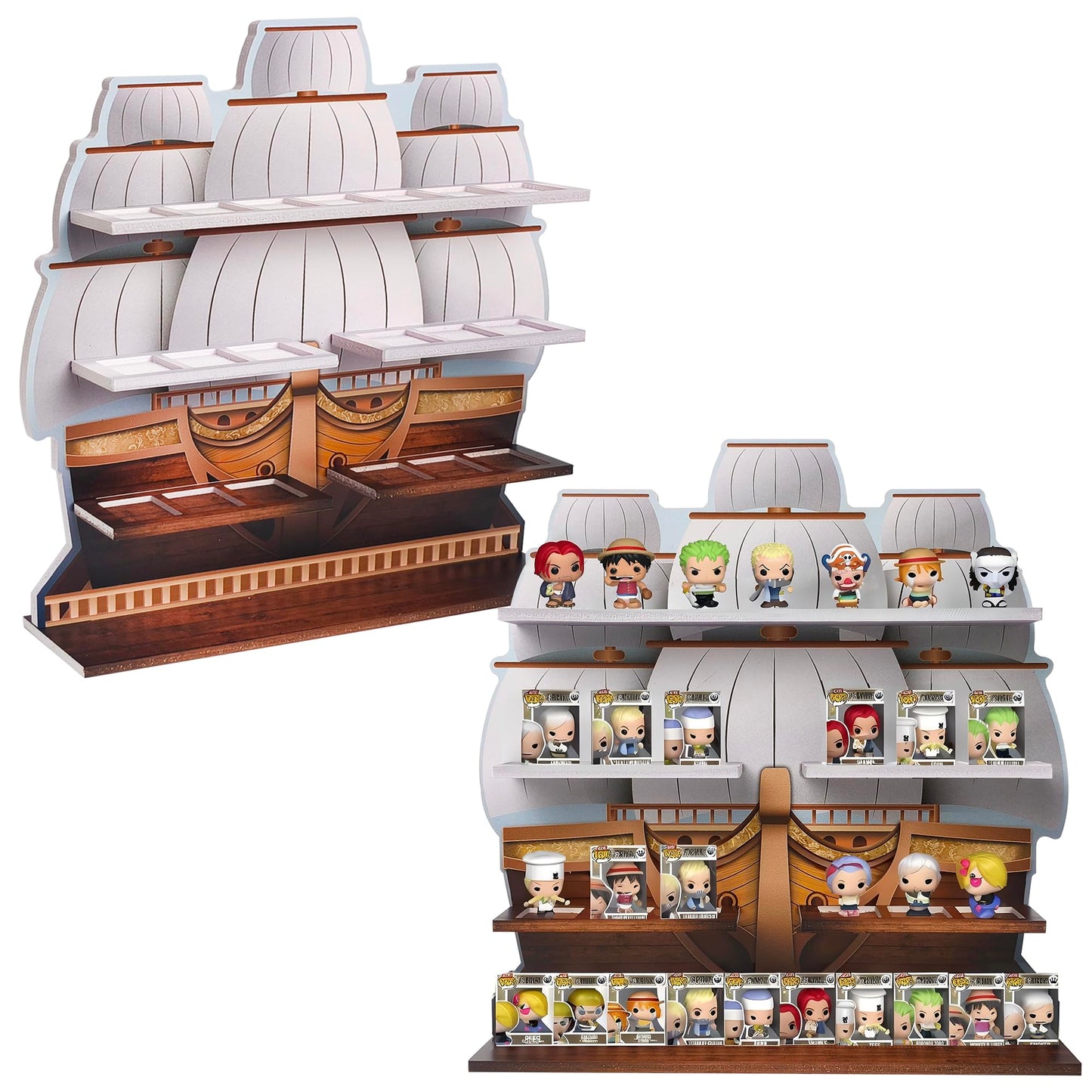 AUFGELD Pirate Ship Display Shelf for Funko Bitty Pop One Piece Series - Wall-Mountable Bitty Pop Organizer, Pirate Ship Shelf Displays 29 Bitty Pops