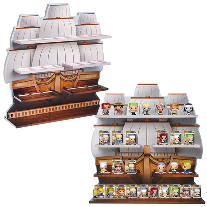 AUFGELD Pirate Ship Display Shelf for Funko Bitty Pop One Piece Series - Wall-Mountable Bitty Pop Organizer, Pirate Ship Shelf Displays 29 Bitty Pops