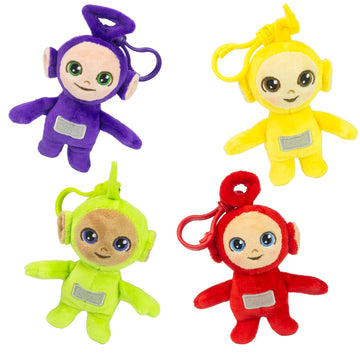 Teletubbies 4-Pack Set with Tinky Winky, Dipsy, Po, Laa Laa 4-inch Plush Clip-Ons