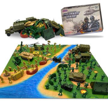 TALGIC Army Men Toys Large Battle Playset-Set Includes Army Men Action Figures, Military Battle Mat, Tanks, Helicopters, Jeep, Ambulance, Trucks