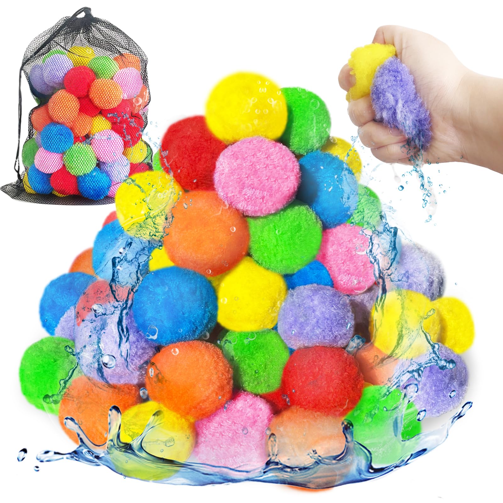 Jnnzzggu 100PCS Reusable Water Balls,Outdoor Water Balloons for Kids,Water Games Toys Sponge Soaker Ball for Boys,Girls,Summer Backyard,Pool Party,Fun