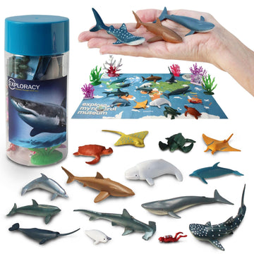 EXPLORACY 15pcs Mini Sea Animals Toys for Kids Toddlers Ocean Animal Toy Figurine Realistic Sealife with Shark Whale & Dolphin Bath Toys Sensory Bin