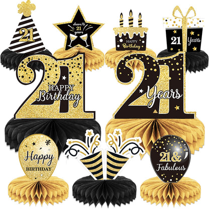 9 Pieces 21st Birthday Decoration 21 st Birthday Centerpieces for Tables Decorations Cheers to 21 Years Honeycomb Table Topper for Men and Women 21