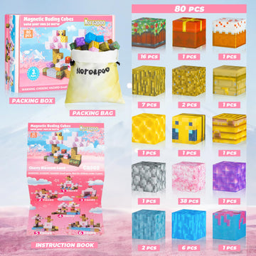Noroapoo 80pcs Magnetic Building Blocks for Kids Ages 4-8-12,Magnetic Building Tiles Constructions Toys,STEM Toys Birthday Gifts Easter Gift