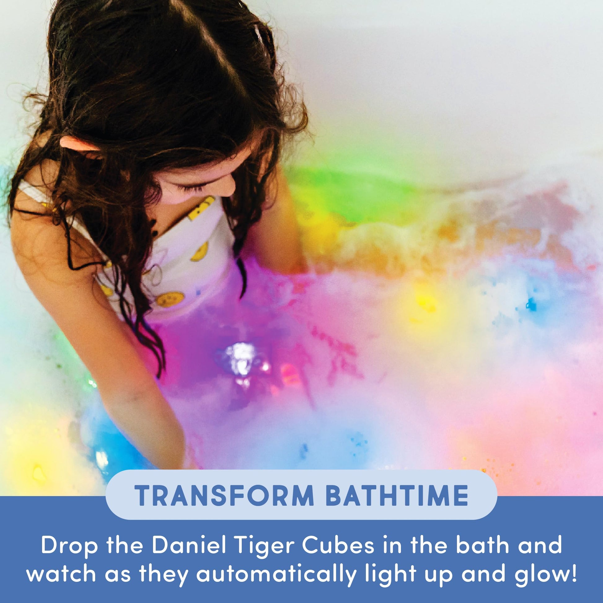 Glo Pals Water Daniel Tiger Activated Light-Up Sensory Bath Toy Vibrant Cubes for Bathtime and Sensory Play, Pack of 6