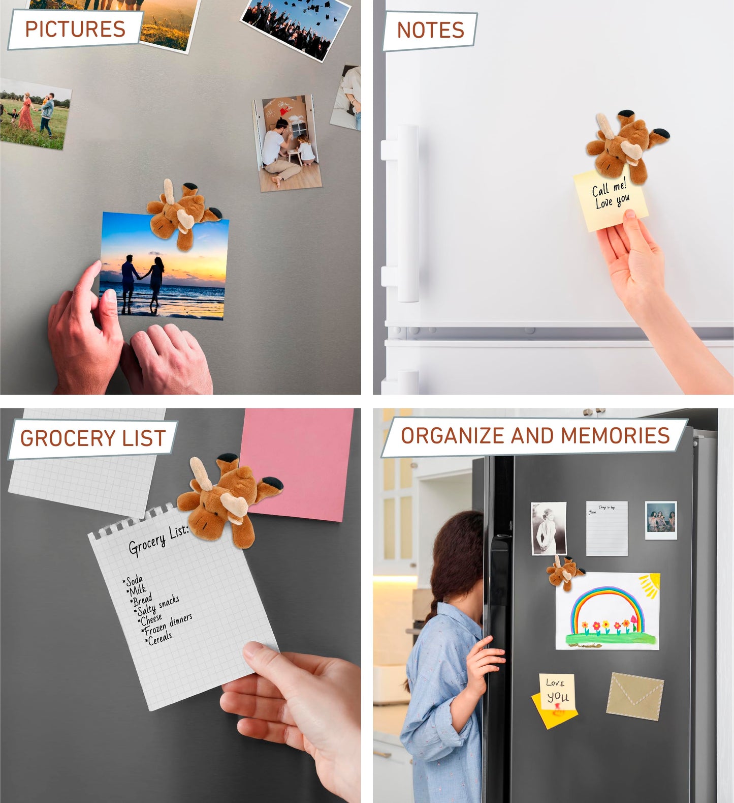 COTA Global Brown Moose Stuffed Animal Fridge Magnet - Cute Wildlife Animal Magnet Decor for Fridge, Locker, Home Decor, and Office Novelty Magnets