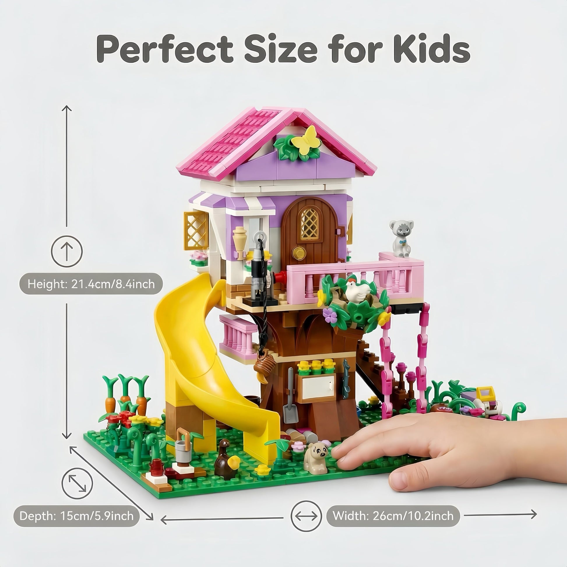 Aigidusansu Pink Tree House Building Set, 685 Pcs Forest House Building Kit, Birthday Gift for Kids Girls Boys Age 6-12 Years (Packed in Bags)