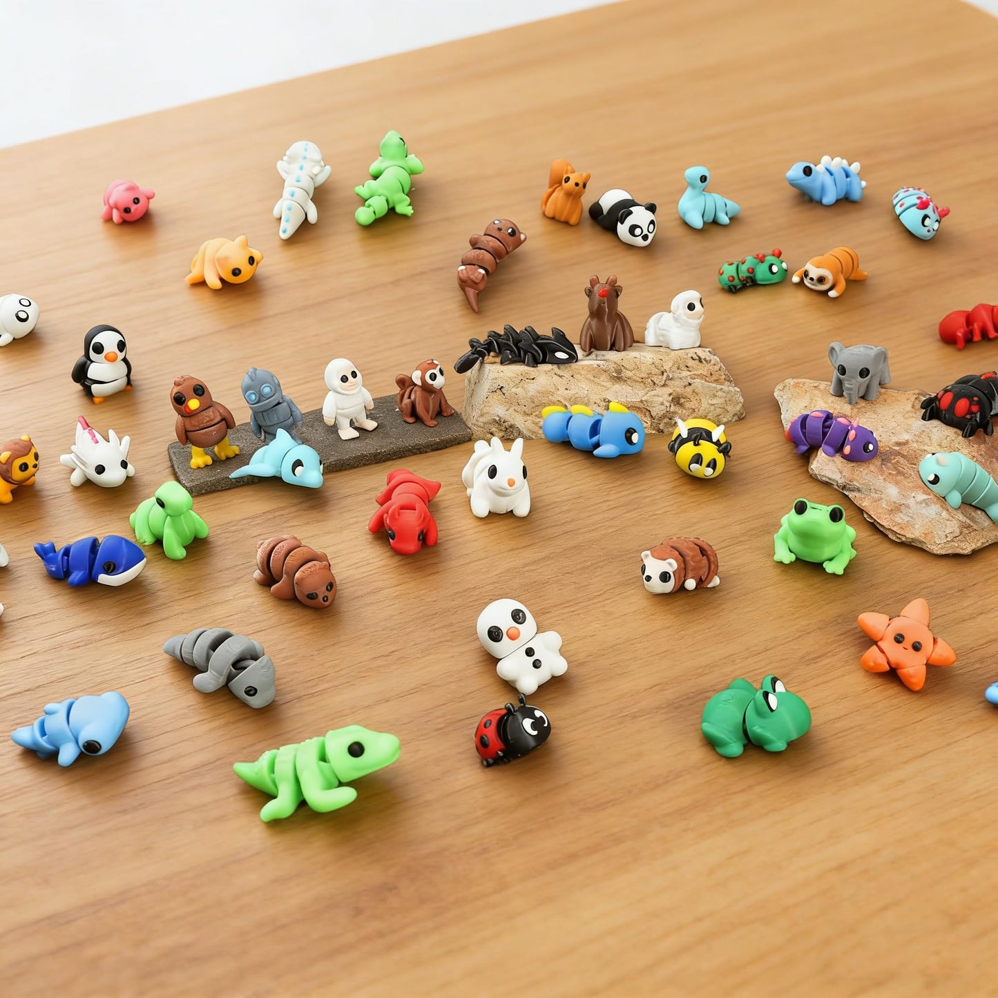 CNSTAR 50PCS Mini 3D Printed Animal Figurines Bulk, Articulated Flexible Fidget Toy Mystery Set, Random Small Animal Figures for Kids Classroom