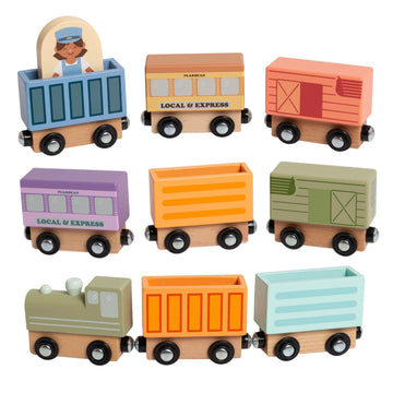 Pearhead Wooden Train Set for Toddlers - 10-Piece Magnetic Train Cars, FSC-Certified Wood, Montessori STEM Toy, Develops Fine Motor Skills, Compatible