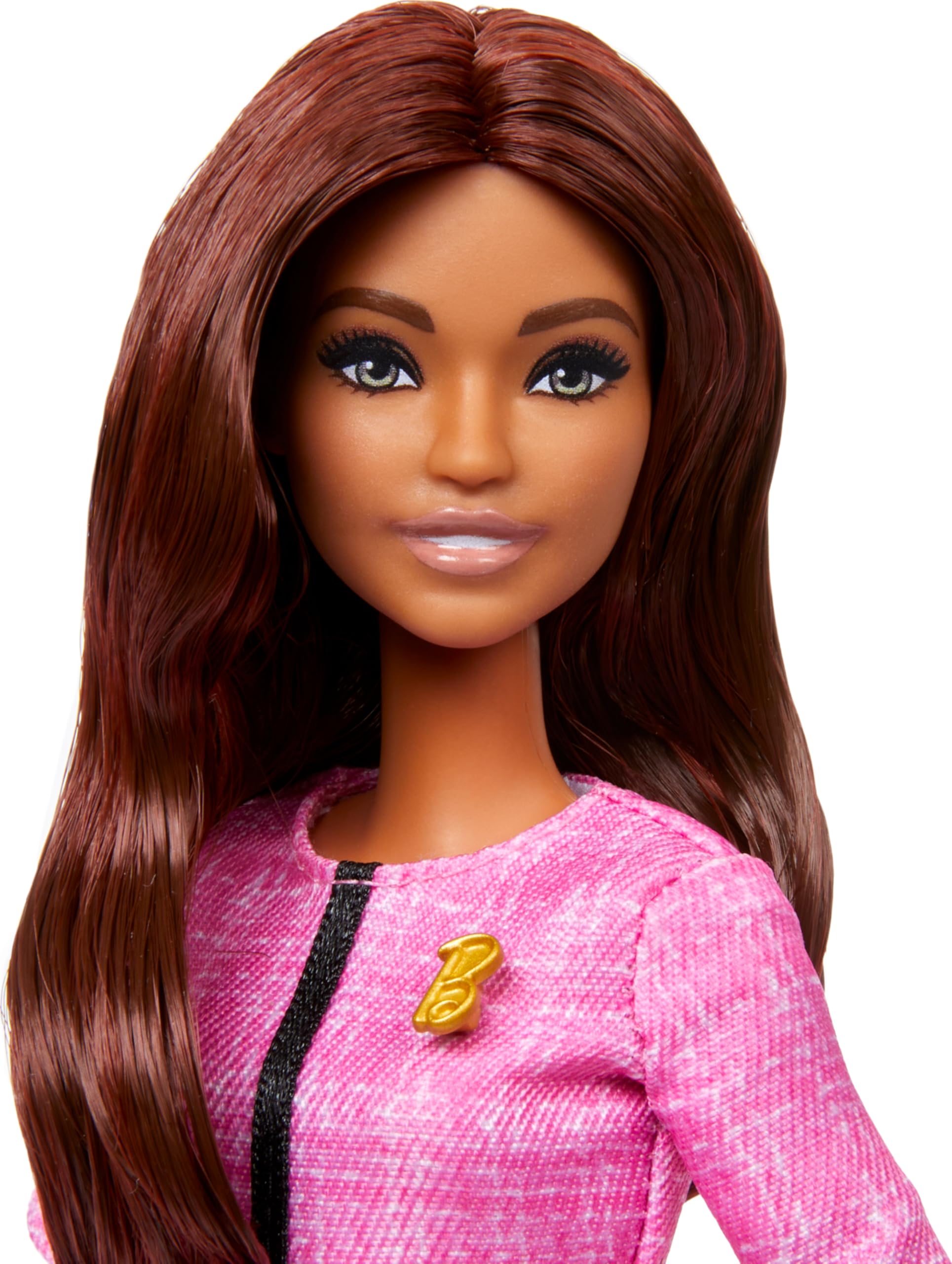 Barbie Careers Doll & Accessories, Future Leader with Light Brown Hair Wearing Outfit with 2 Golden Bracelets & “B” Pin, Includes Sticker for Kids