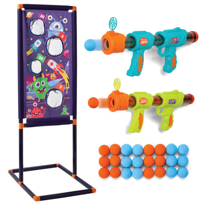 Kidoozie B*Active Double Blaster Alien Challenge - Alien Theme - Includes Standing Target, 2 Foam Ball Blasters & 20 Foam Balls - Ages 6+