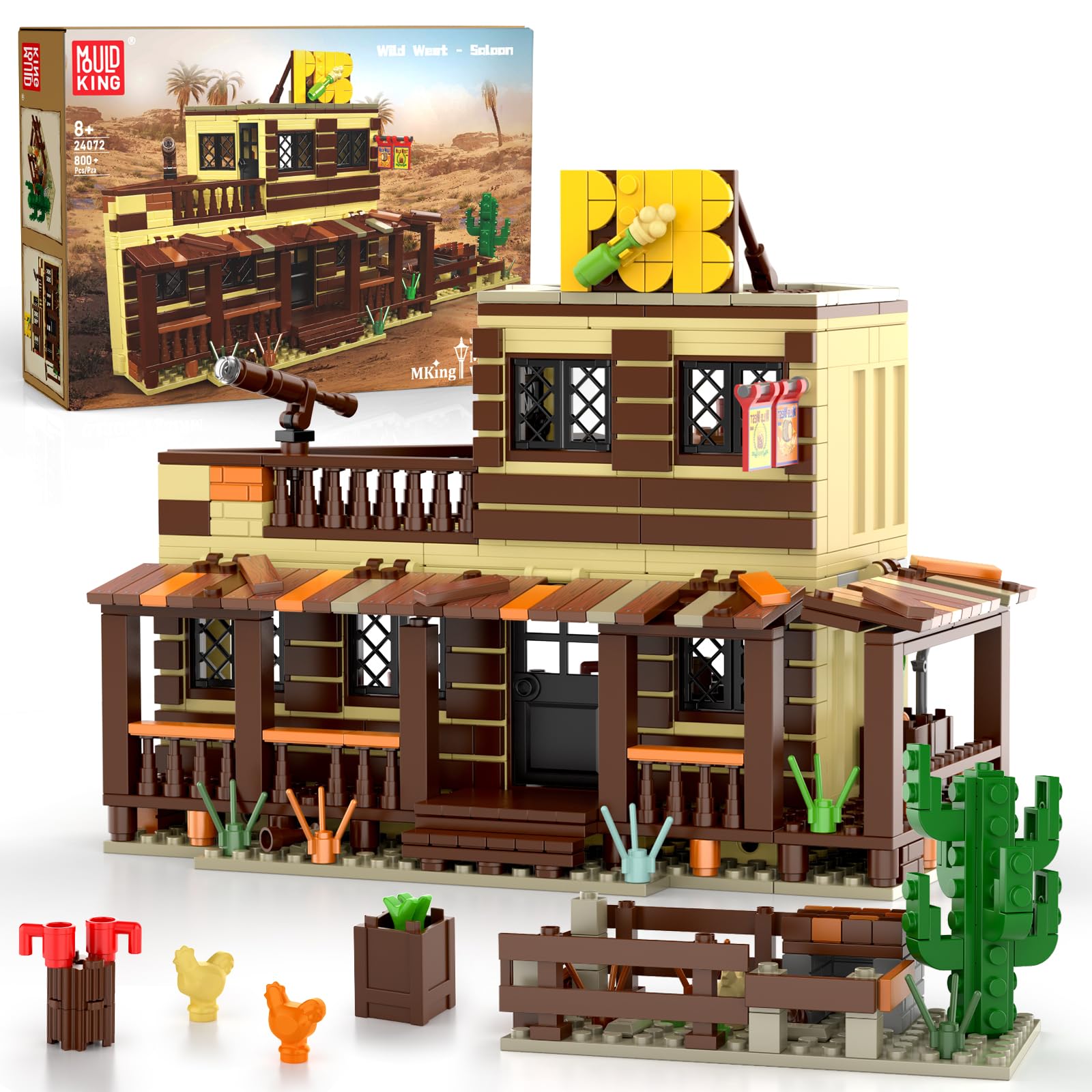 Mould King Wild West Architecture Building Sets, Mini Western-Saloon Modular Buildings Model Kits, Ideas House Office Room Decor Gifts for Adult