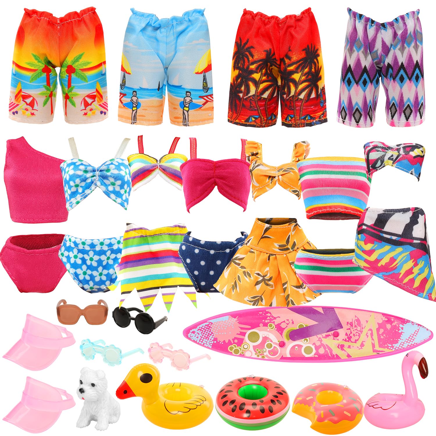 Miunana Handmade Doll Clothes and Accessories - 12 Pcs Set for 11.5 Inch Dolls - Swim Clothes, Trunks, Suits, Skateboard, Lifebuoys