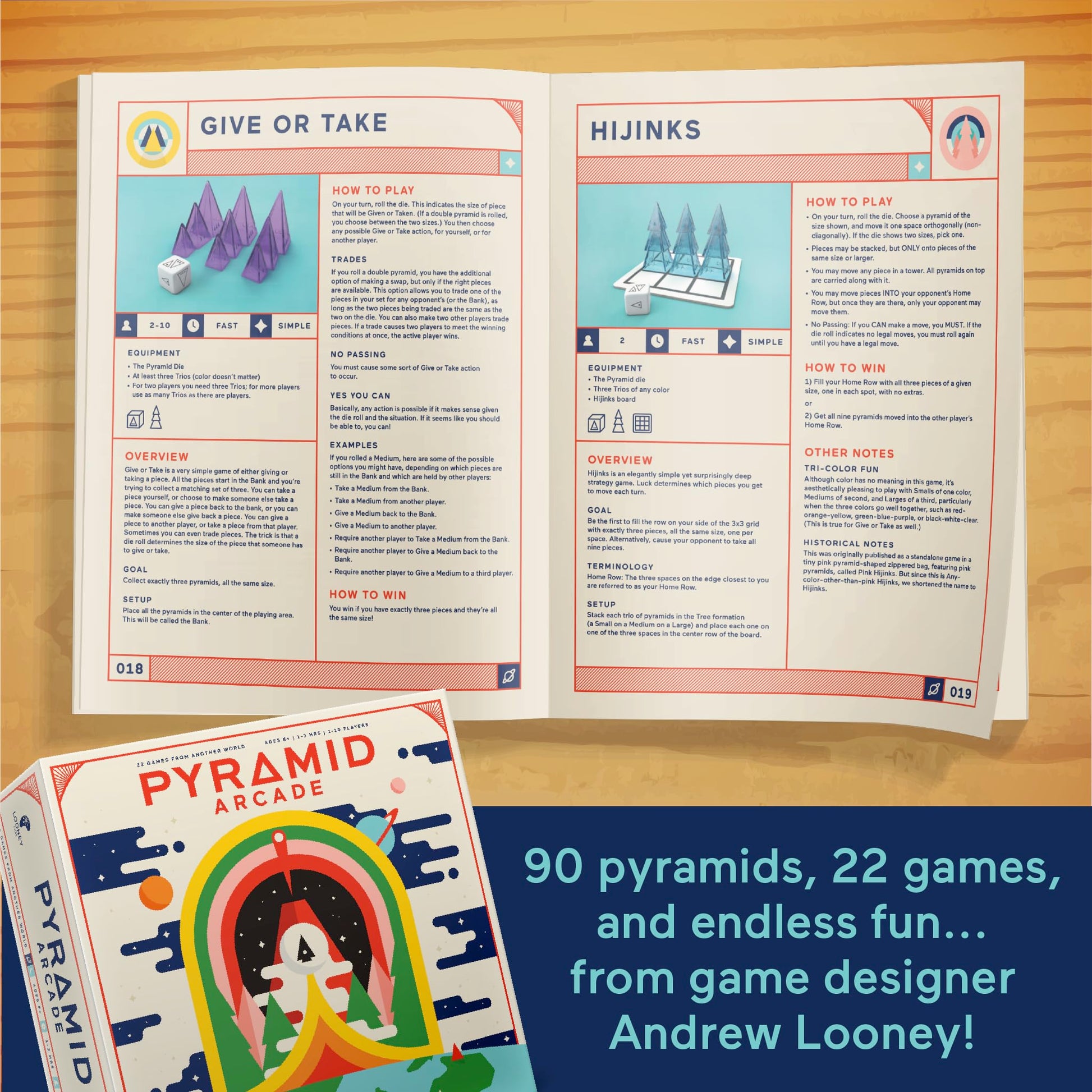 Looney Labs Pyramid Arcade Board Game - 22 Games in One Multi Game Tabletop System for 1-6 Players