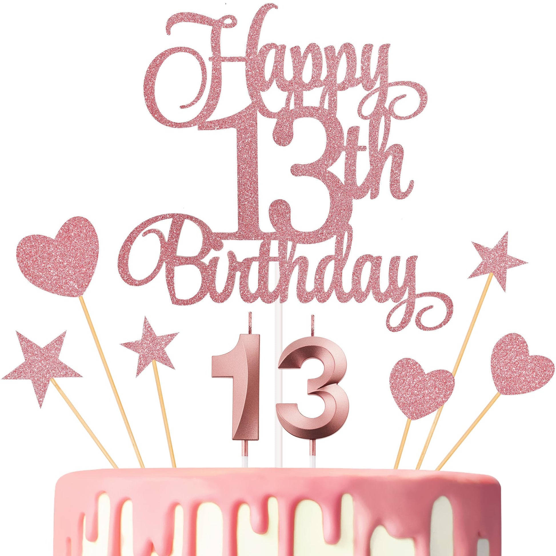 Lecferrarc 13th Birthday Cake Decorations, 13th Birthday Candles Cake Numeral Candles and Glitter Happy 13th Birthday Cake Toppers Set for Birthday