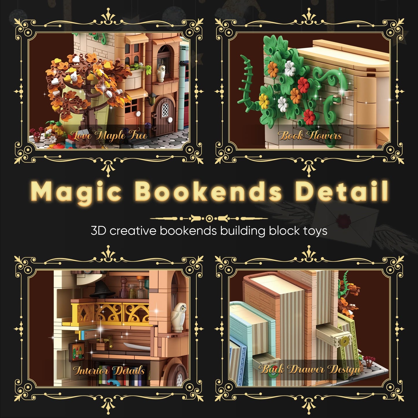 Zylvoxia Bookend Magic House Building kit, Home Decorative for Building Block Toy, Bookcase Miniature House Model Building, Cool Bookshelf Organizer