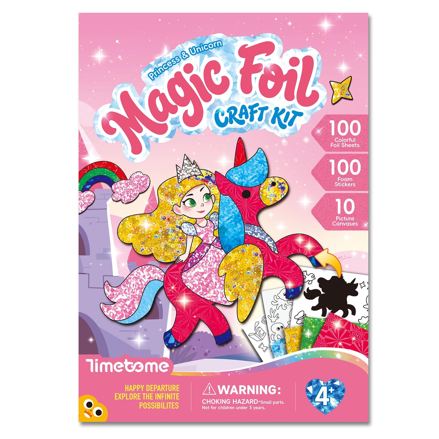 Timetome Foil Craft Kit for Kids, Princess & Unicorn Foil Art Set for Ages 4-8, No Mess Creative Arts and Crafts, Easy Peel Stick Foil Pictures, Gift