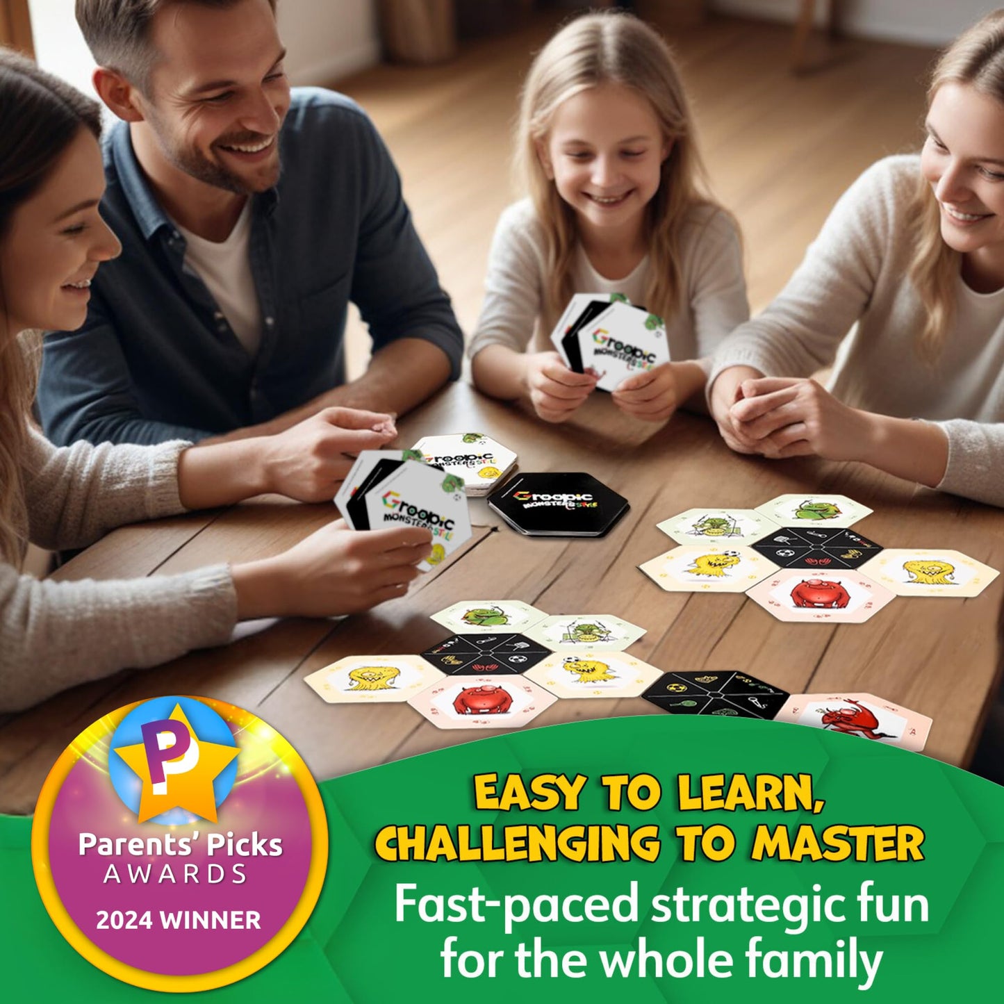Groopic Monster's Style - Award-Winning and Fun Twist on The Beloved Rummy Game. Board Games for Kids 8-12 & Families, Innovative Rummy Card Game Set