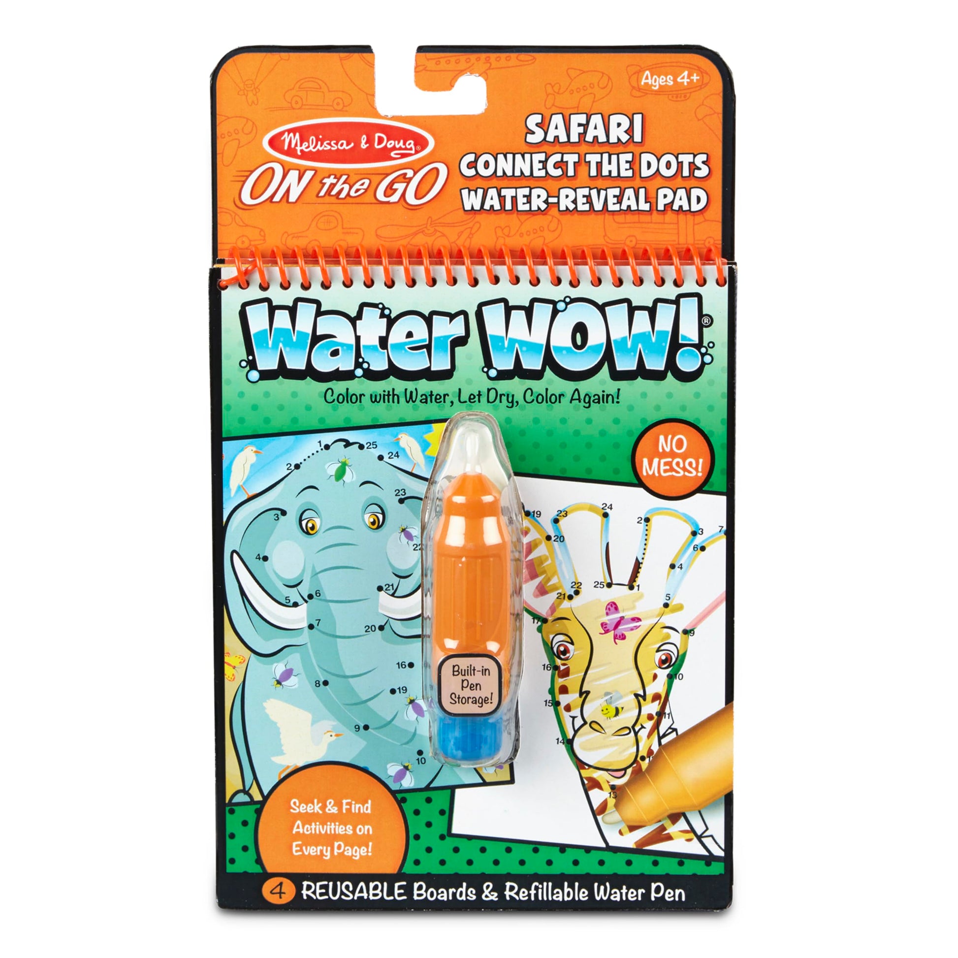 Melissa & Doug On the Go Water Wow! Reusable Water-Reveal Activity Pads, 3pk, Connect The Dots - Vehicles, Farm, Safari, Party Favors, Stocking