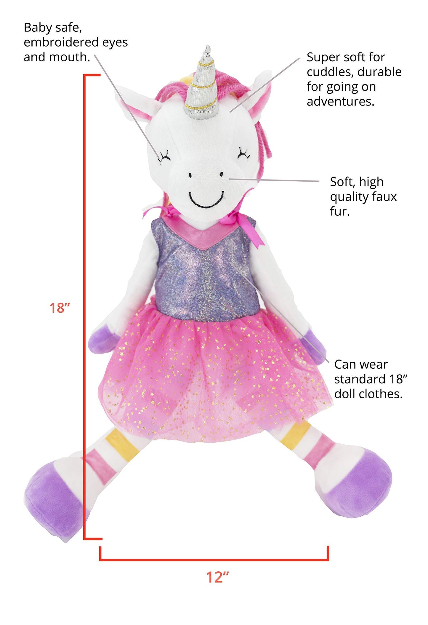Plushible Soft Baby Doll Unicorn, 18 Inch - Plush Rag Doll with 2 Clothing Sets, My First Plush for Girls, Babies & Infants, Soft Baby Stuffed Toy