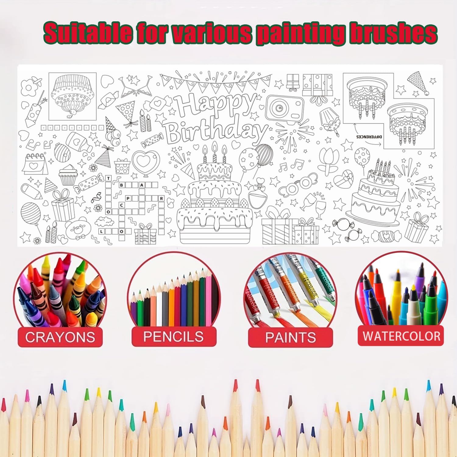 Birthday Giant Coloring Tablecloth for Kids 75x30 in Large Coloring Poster Jumbo Paper Tablecloth Poster Fun DIY Birthday Activity for Home Classroom