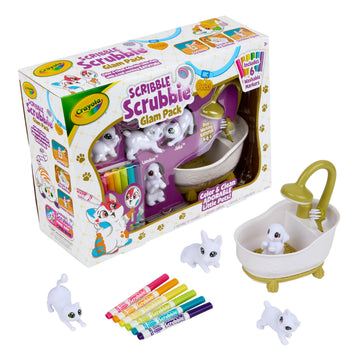 Crayola Scribble Scrubbies Glam Pack (4 Pets), Washable Pet Care Toy & Coloring Animal Craft Kit, Gift for Kids, Playset for Girls & Boys, Ages 3+