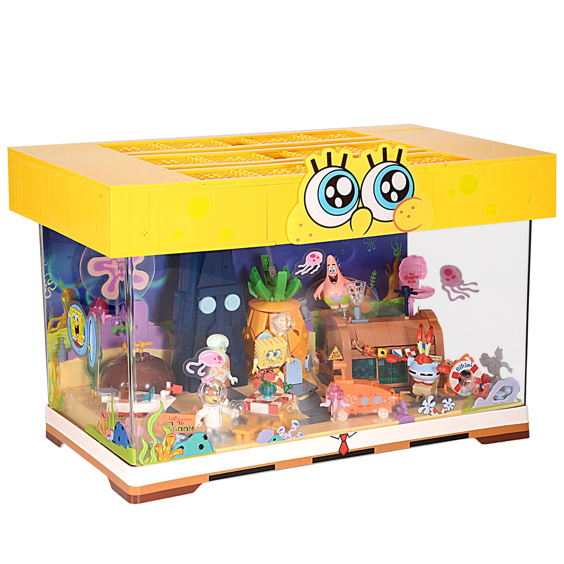 ROLOSO Toy Building Brick Blocks Sets Display Box kit Action Figures Pineapple House Patrick Stone Star Home for Boys and Girls Kids Age 2-4, 3-5
