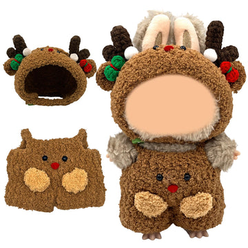 Lukxi 17cm Doll Christmas Clothes, 2-Piece Reindeer Outfit for Lububu(No Doll), Small Kawaii Clothes Set for 6.7" Dolls, Gift for Women(Brown)