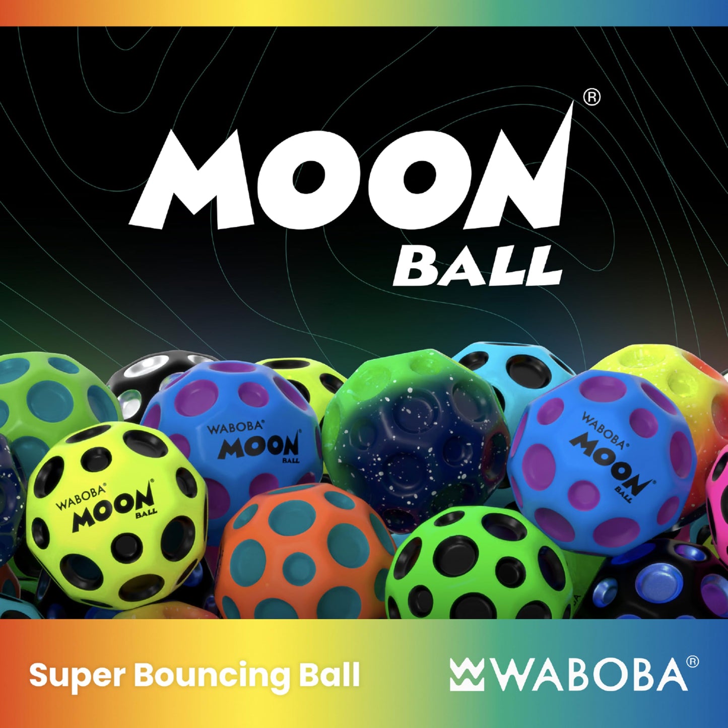 Waboba Gradient Moon Ball 2 Pack, Bouncy Wall Balls, Rainbow & Undersea