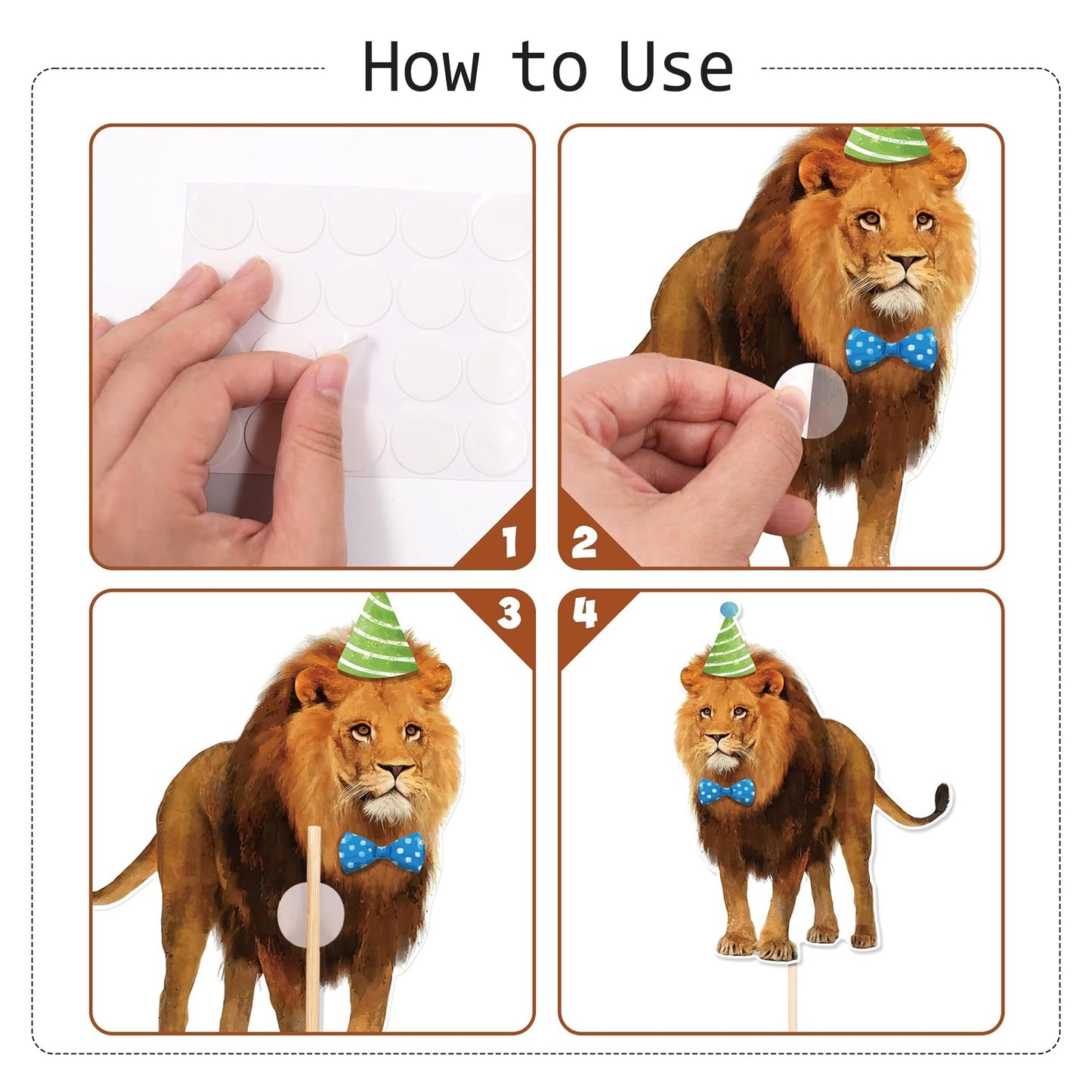 Safari Animals Table Centerpiece Sticks - 24-Pack Jungle Animal Cutout Table Toppers for Birthday & Baby Shower Party Decorations, Elephant, Lion