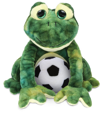 DolliBu Squat Frog Stuffed Animal with Soccer Ball Plush - Soft Huggable Frog, Adorable Playtime Squat Frog Plush Toy, Cute Farm Life Sports Gift