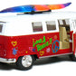 KiNSMART 1962 Volkswagen Classic Bus 1:32 Scale 5" Die Cast Metal Model Toy Van Pullback Acation (4 Set Surfboard Flower Power)