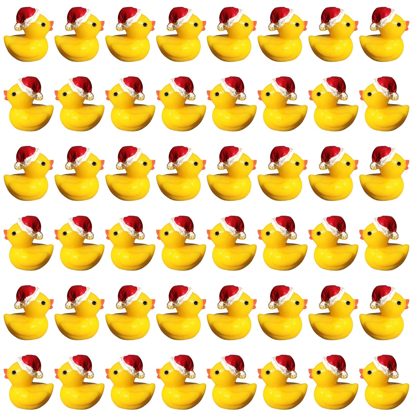 EOMTUR 50PCS Mini Christmas Ducks Exquisite Mini Duck Figures Small Rubber Ducks for Reunion Decoration Birthday Bath Cake Ornament (Yellow)