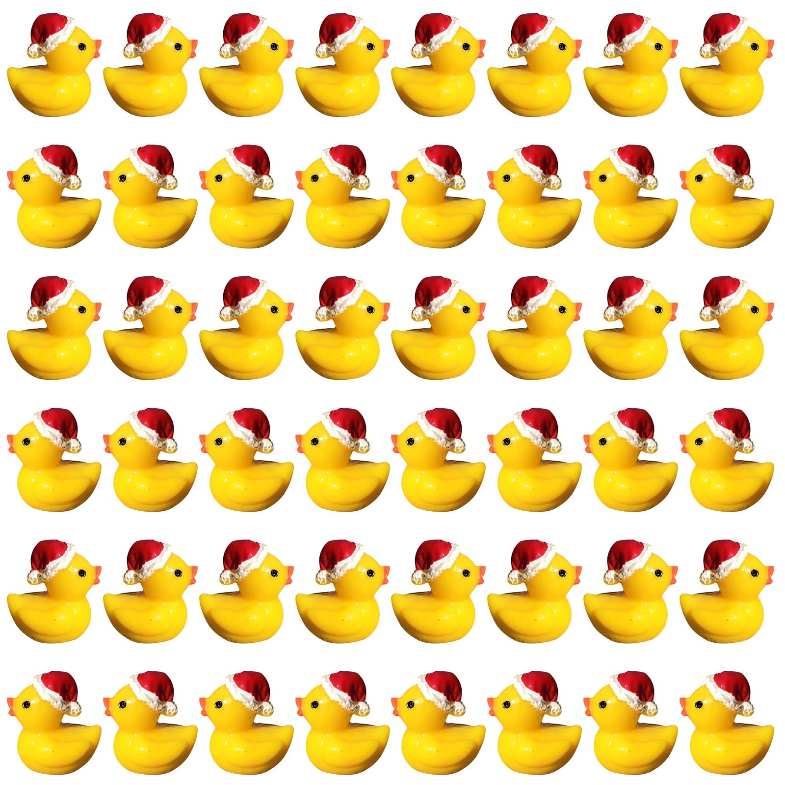 EOMTUR 50PCS Mini Christmas Ducks Exquisite Mini Duck Figures Small Rubber Ducks for Reunion Decoration Birthday Bath Cake Ornament (Yellow)