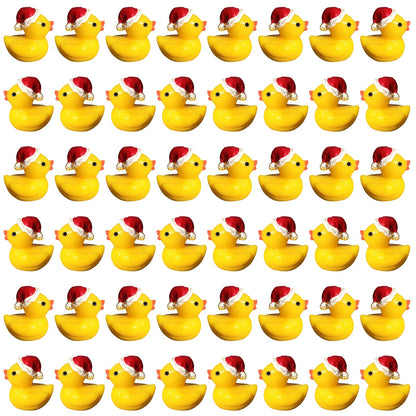 EOMTUR 50PCS Mini Christmas Ducks Exquisite Mini Duck Figures Small Rubber Ducks for Reunion Decoration Birthday Bath Cake Ornament (Yellow)