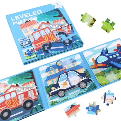 Magnetic Puzzles for Kids Ages 3-5, 3 in 1 Vehicle Toddlers Magnet Jigsaw Puzzle Book, Kids Travel Road Trip Puzzle Toys for Boys and Girls Ages 4-8