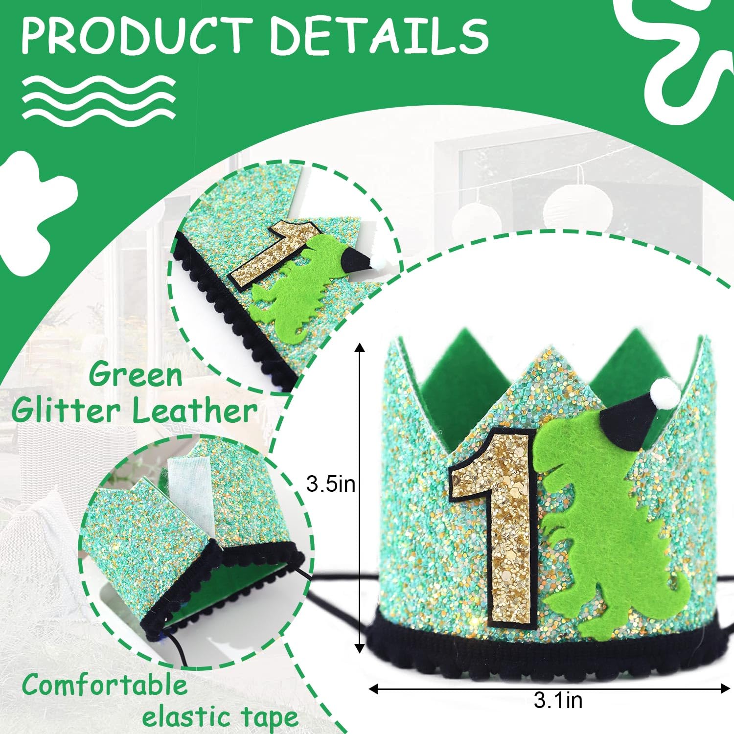 Dinosaur 1st Birthday Party Supplies - Boy Wild One Hat/Crown, Dino Roar Theme Decorations for Baby Shower & First Birthday
