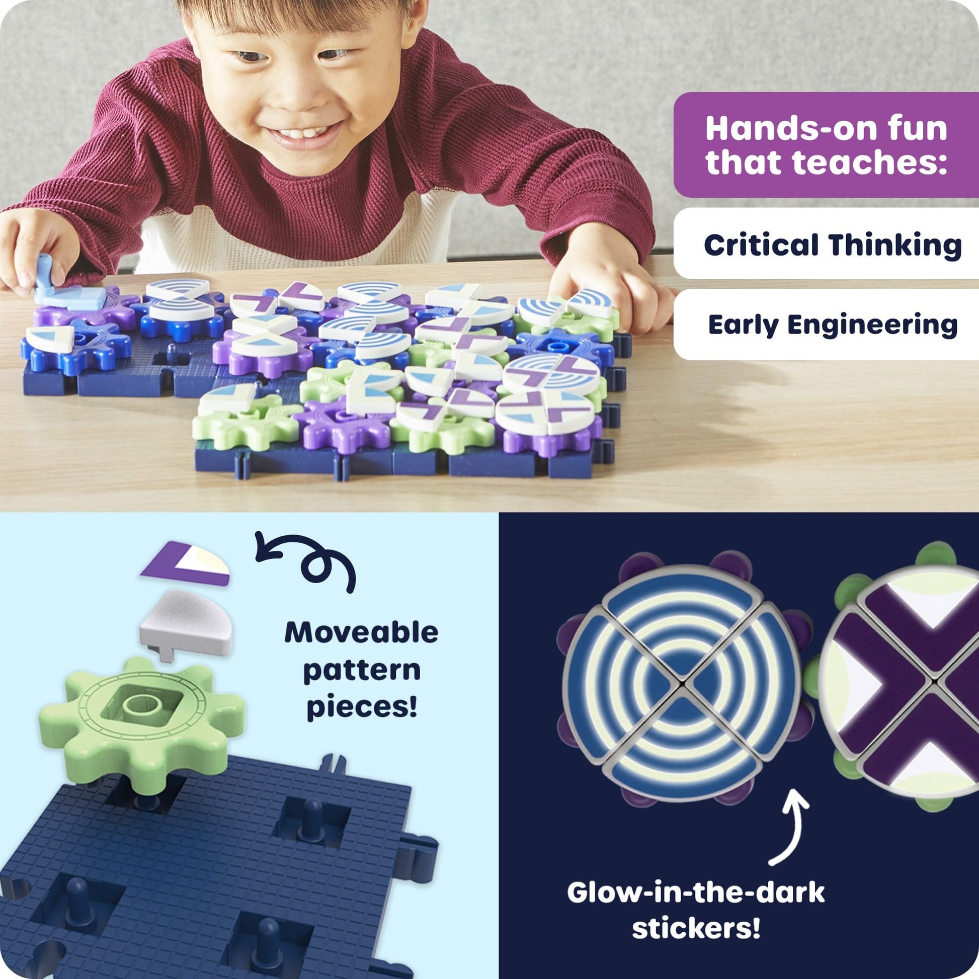 Learning Resources Glowing PatternGears - Building Set with Glow in the Dark Stickers, Toddlers Hands-On Toy, STEM Construction & Engineering, Fine