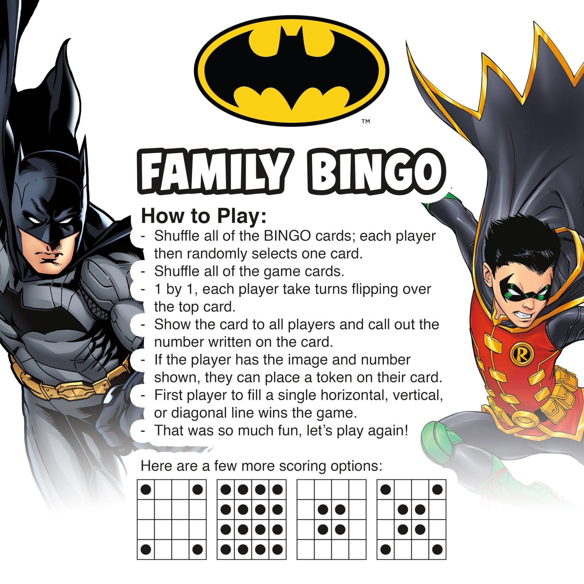 Aquarius DC Comics Batman Family Bingo Game, Superhero Party Board Game for Kids Teens Adults, Officially Licensed Batman Gift, Ages 8+