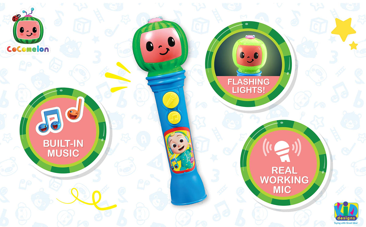 eKids Cocomelon Toy Microphone, Toy for Toddlers with Built-in Music, Designed for Fans of Cocomelon Toys