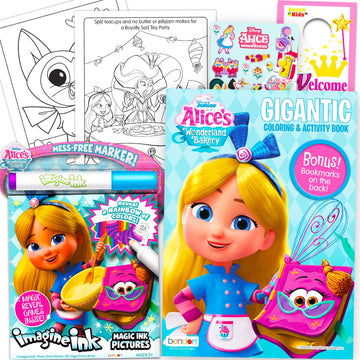 Alice's Wonderland Bakery Coloring Book Super Set for Kids - Bundle with 3 Alice in Wonderland Activity Books with Stickers, Games, Puzzles, and More