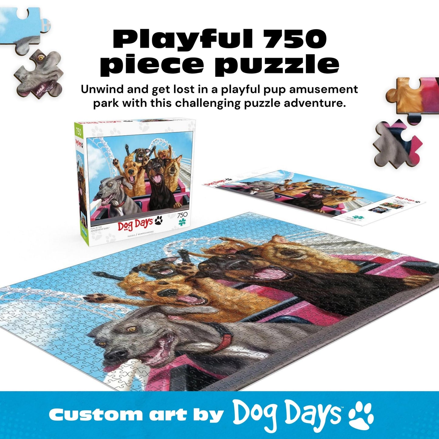 Buffalo Games - Fun at the Amusement Bark - Lucia Heffernan - 750 Piece Jigsaw Puzzle for Adults - Challenging Dog Puzzle - Perfect for Game Nights