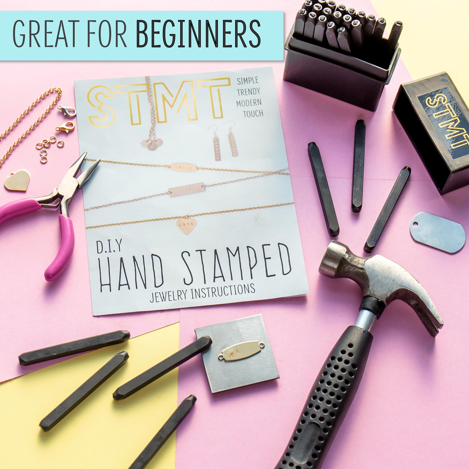 STMT D.I.Y. Hand Stamped , DIY Personalized Stamp Jewelry, Great Teenage Birthday Gift, Unique Handmade Jewelry & Name Plates, Bead Kits for Kids