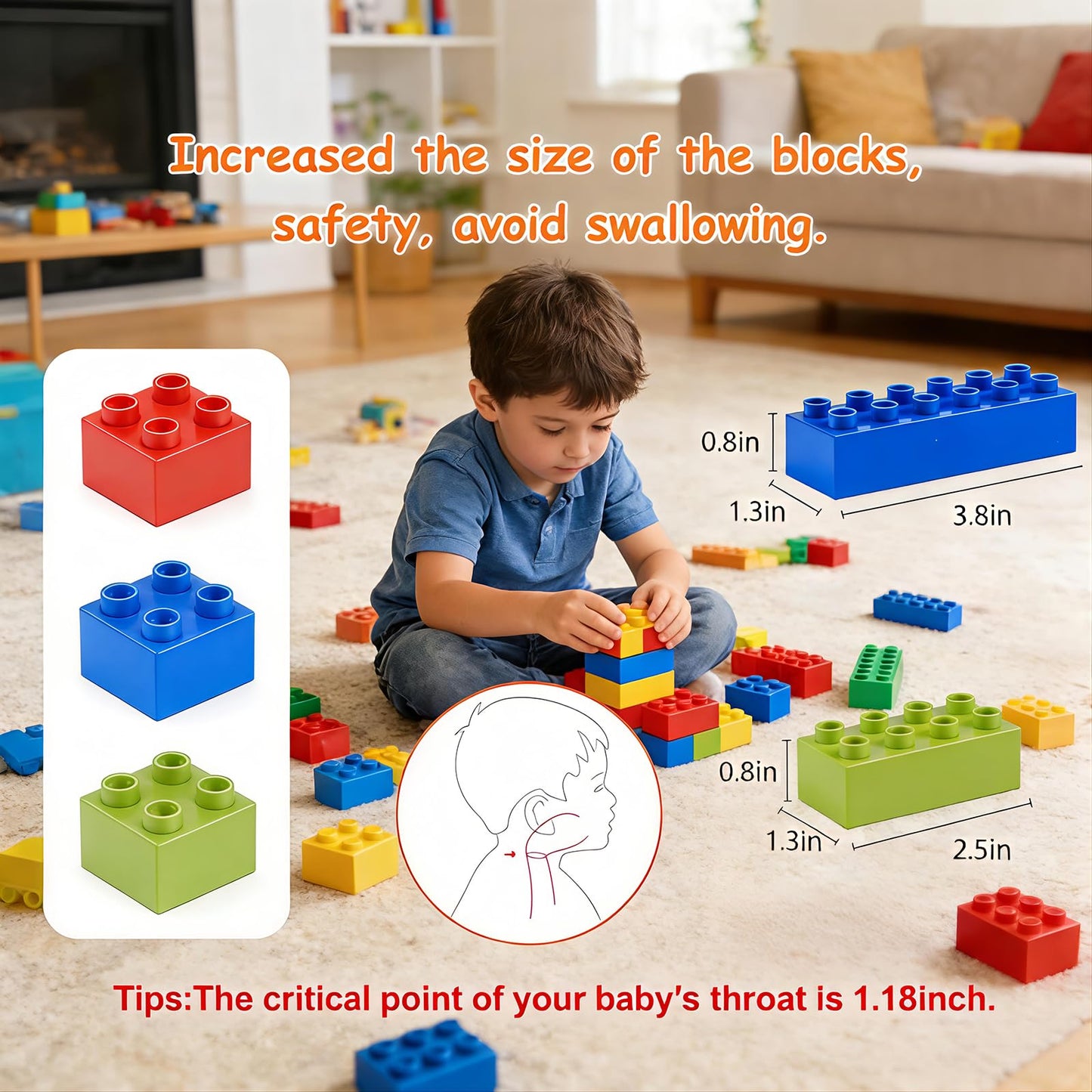 Building Blocks Set for Kids with Baseplate Big Building Bricks 101Pcs Classic Bulk Sensory Toy for Kids Toddlers Boys Girls 15 Random Colors Birthday