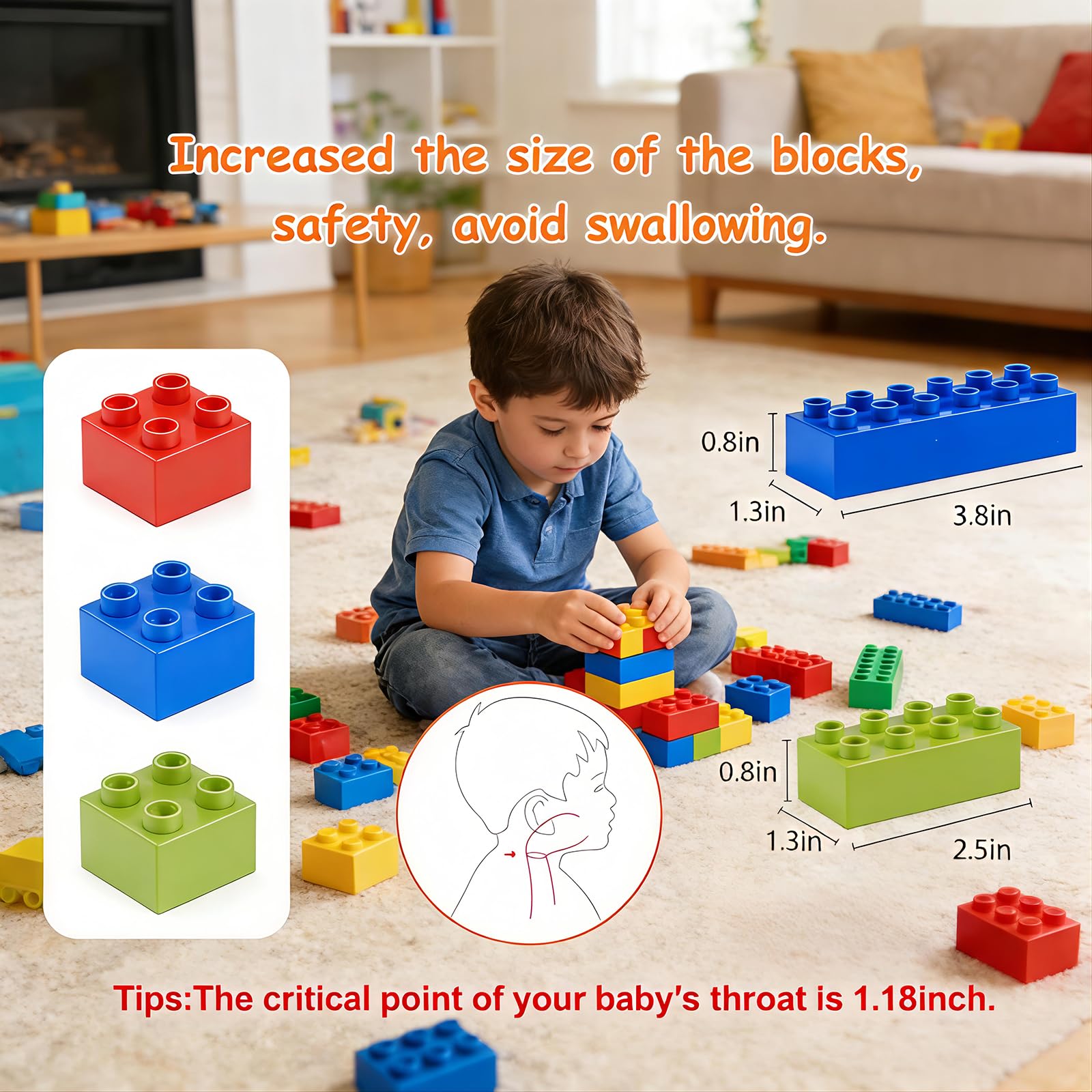 Building Blocks Set for Kids with Baseplate Big Building Bricks 101Pcs Classic Bulk Sensory Toy for Kids Toddlers Boys Girls 15 Random Colors Birthday